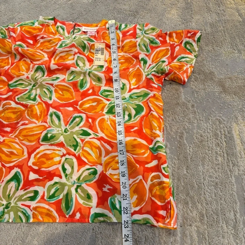 Jack Mulqueen silk floral top orange green short sleeve button front small - Picture 6 of 8